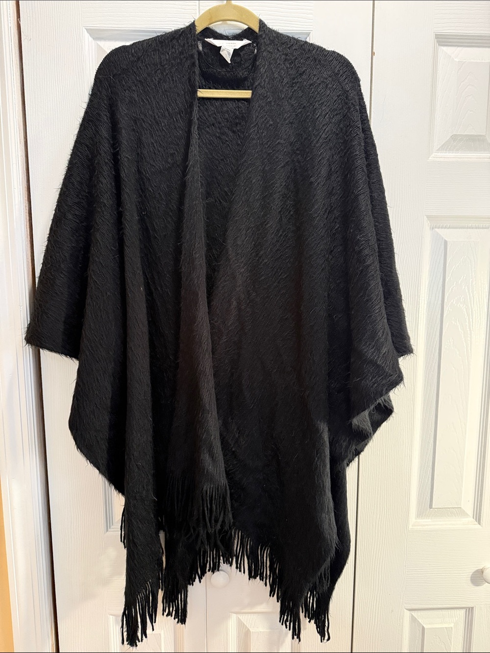 LC Lauren Conrad Black Fringe Open Poncho Sweater- super soft and warm
